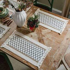 Beautiful Boho Fringe Designer Place Mats in Neutral colors set of 4